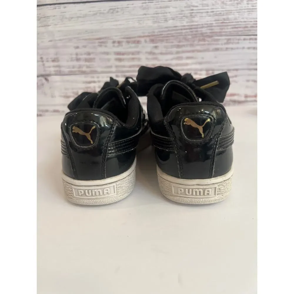 Puma Basket Heart Patent women's sneakers satin bow black Size 7
